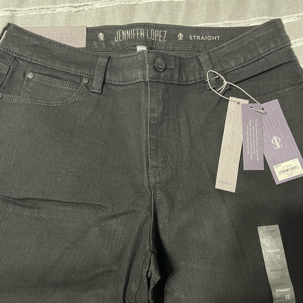 Jennifer Lopez Mid Rise Straight Leg Stretch, Black Jeans
